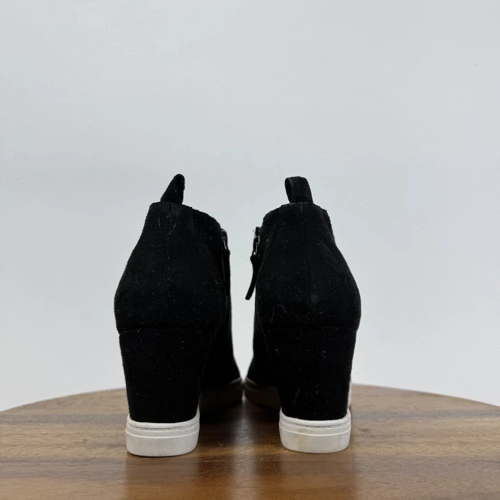 New Womens Linea Paolo Felicia Black Leather Hidden Wedges Sneaker Boots Size 12